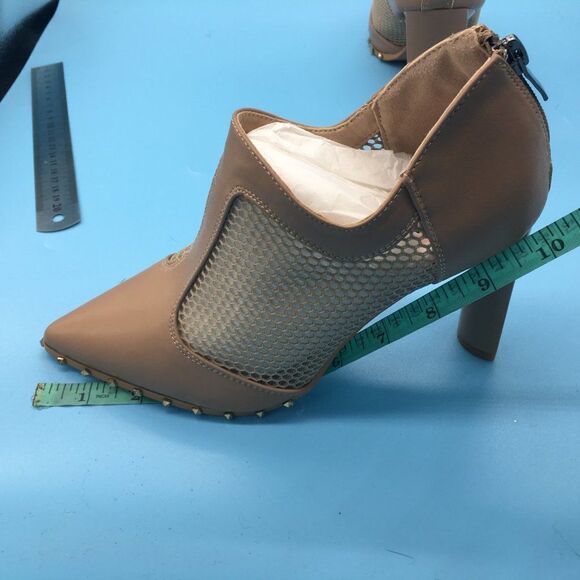 Brown Women Mid Heel Booties Pumps Pointed Toe Ankle Boots Shoes - Picture 9 of 10